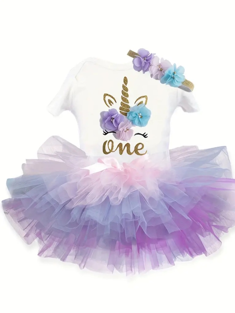 Unicorn 'One' Tutu Skirt Set in Lavender & Pastels
